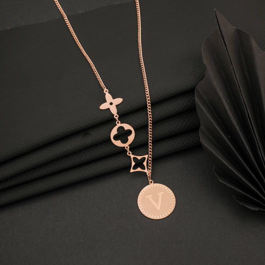 V ROUND  ROSEGOLD PEDANT NECKLACE