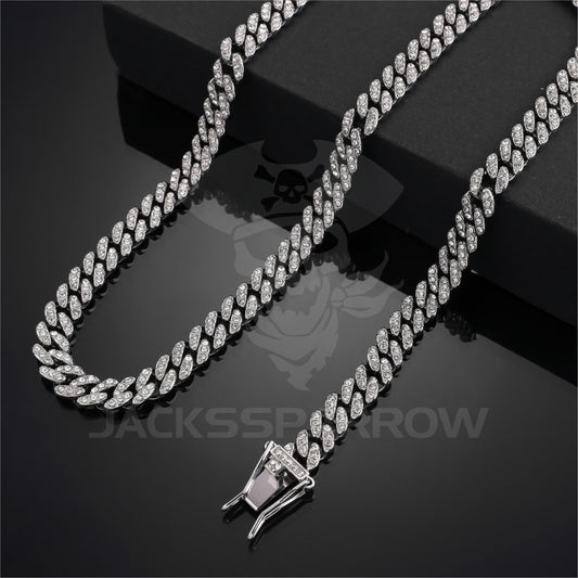 CREST DIAMOND SILVER CUBAN CHAIN NECKLACE