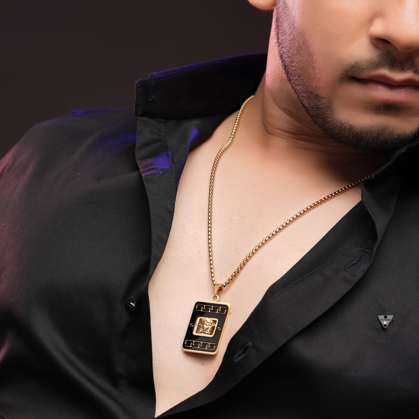 Xavier Men's Gold chain And Black Pedant