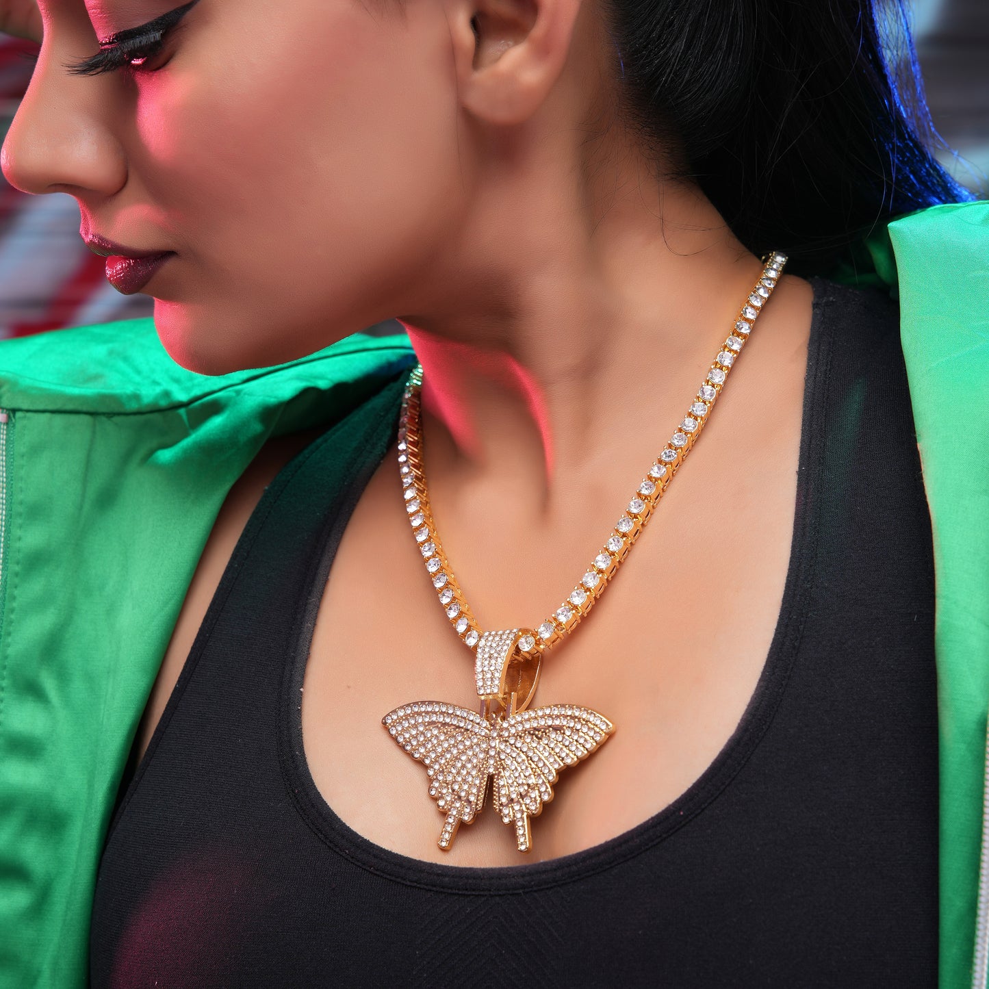 Shiny Butterfly Gold chain With Diamond Pedant GPCP008