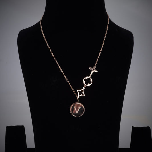 V ROUND  ROSEGOLD PEDANT NECKLACE