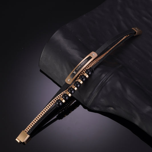 LANNISTER ROSEGOLD MULTILAYER LEATHER BRACELET