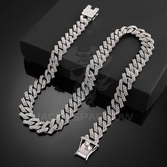 SILVER LINK DESIGNED DIAMOND CUBAN NECKLACE CHAIN