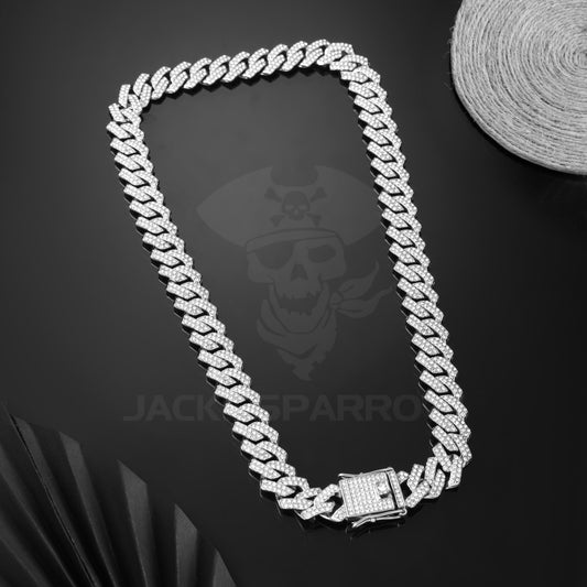 SILVER LINK DESIGNED DIAMOND CUBAN NECKLACE CHAIN